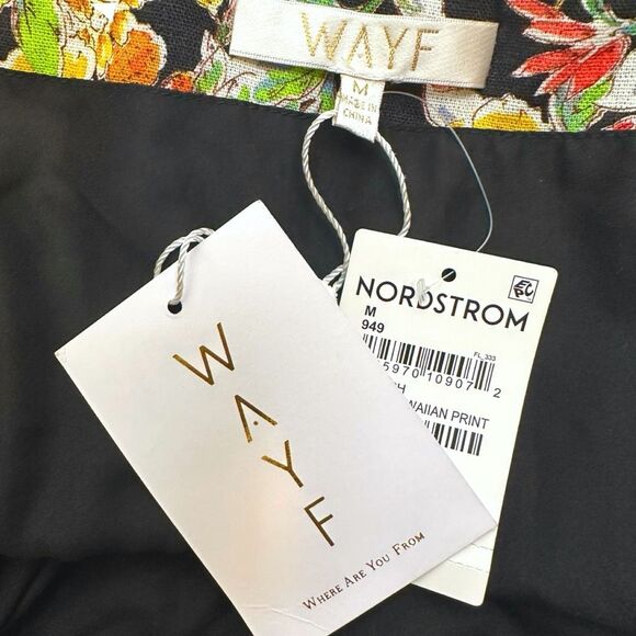 WAYF Kenny Linen Blend Wrap Skirt - Black Hawaiian Print - Size Medium - Picture 9 of 10